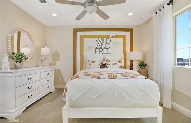 29754 Laurel Ct, Menifee, CA 92584 - bedroom featuring recessed lighting, visible vents, baseboards, and light colored carpet