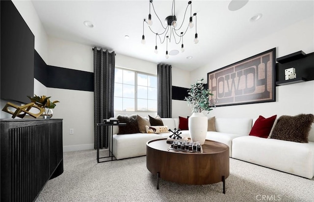 29754 Laurel Ct, Menifee, CA 92584 - carpeted living room featuring a chandelier and recessed lighting