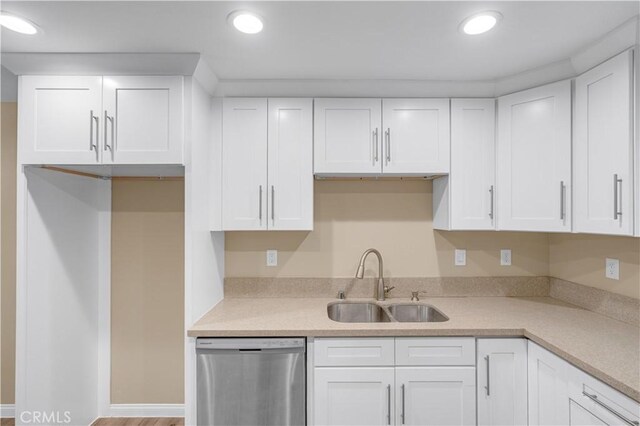 1109 N Mulberry, Compton, CA 90222 - kitchen featuring stainless steel dishwasher, white cabinets, light countertops, and recessed lighting