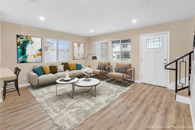 1109 N Mulberry, Compton, CA 90222 - living room featuring wood finished floors, recessed lighting, and stairs