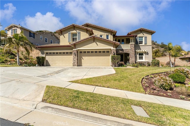 3905 Elderberry Cir, Corona, CA 92882 - view of front of property with driveway, a front yard, an attached garage, and stone siding