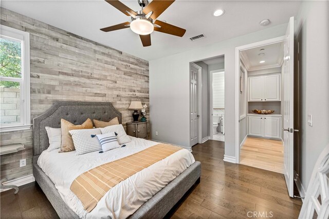 3905 Elderberry Cir, Corona, CA 92882 - bedroom featuring recessed lighting, baseboards, an accent wall, hardwood / wood-style flooring, and visible vents