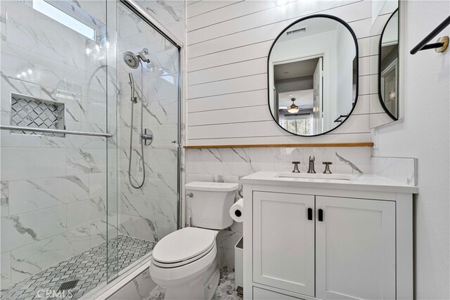 3905 Elderberry Cir, Corona, CA 92882 - full bathroom with marble finish floor, toilet, a marble finish shower, and vanity