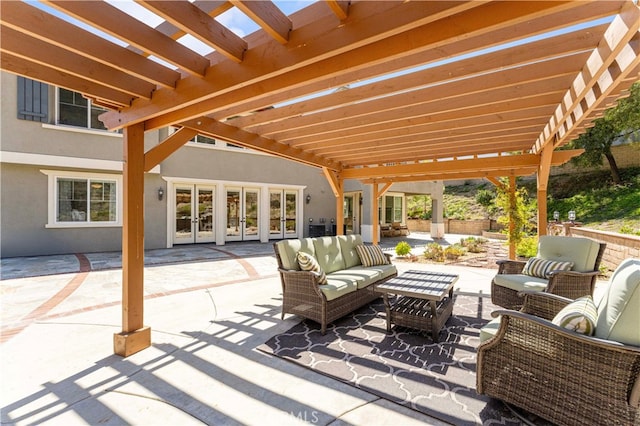 3905 Elderberry Cir, Corona, CA 92882 - view of patio featuring a pergola, an outdoor hangout area, and french doors