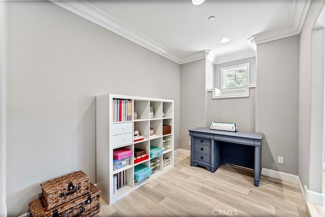 3905 Elderberry Cir, Corona, CA 92882 - office space featuring baseboards, light wood-style floors, and ornamental molding