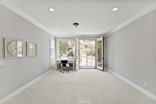 3905 Elderberry Cir, Corona, CA 92882 - unfurnished office featuring crown molding, baseboards, and recessed lighting