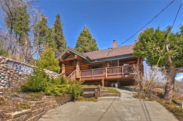 29632 Hook Creek Rd, Cedar Glen, CA 92321 - back of property featuring covered porch and a chimney