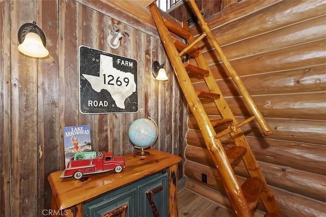 29632 Hook Creek Rd, Cedar Glen, CA 92321 - stairway with rustic walls and wooden walls