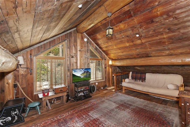29632 Hook Creek Rd, Cedar Glen, CA 92321 - bedroom featuring wooden ceiling, hardwood / wood-style flooring, multiple windows, and wooden walls