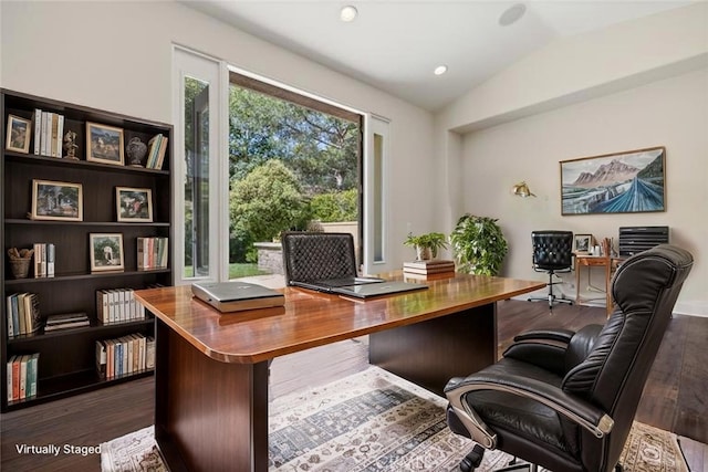 3 Observatory, Newport Coast, CA 92657 - office featuring dark wood-type flooring, vaulted ceiling, and recessed lighting