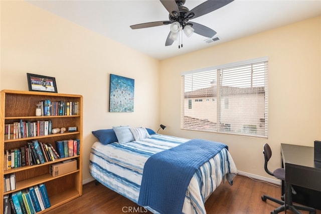 2845 Keystone Cir, Corona, CA 92882 - bedroom featuring wood finished floors, baseboards, a desk, and ceiling fan