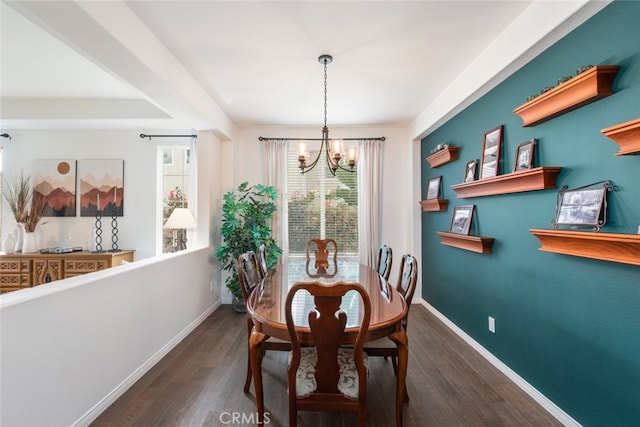 2845 Keystone Cir, Corona, CA 92882 - dining space featuring a chandelier, healthy amount of natural light, wood finished floors, and baseboards
