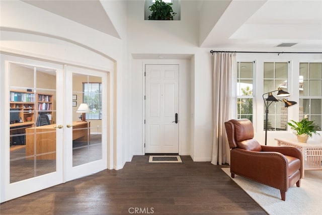 2845 Keystone Cir, Corona, CA 92882 - entryway with french doors, dark wood finished floors, baseboards, and plenty of natural light