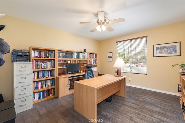 2845 Keystone Cir, Corona, CA 92882 - office space featuring ceiling fan, dark wood-type flooring, and baseboards