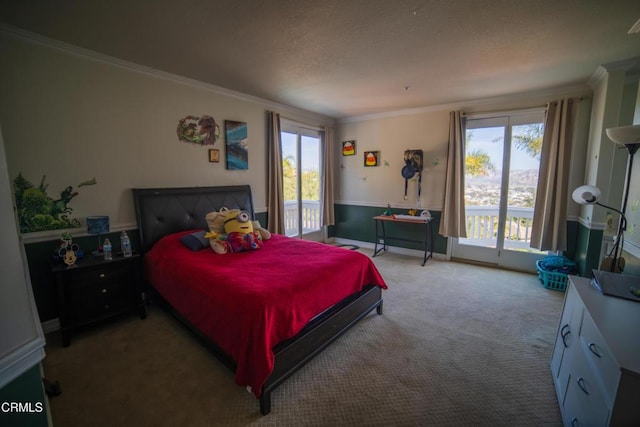600 Monte Vista Dr, Santa Paula, CA 93060 - bedroom featuring access to exterior, carpet flooring, baseboards, and ornamental molding