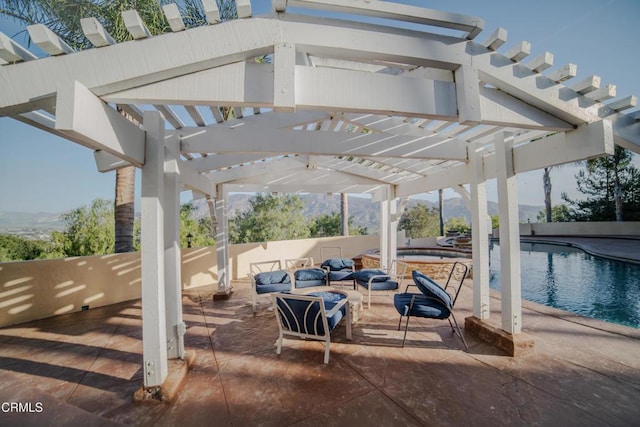 600 Monte Vista Dr, Santa Paula, CA 93060 - view of patio / terrace featuring a fenced in pool, a jacuzzi, a pergola, and an outdoor hangout area