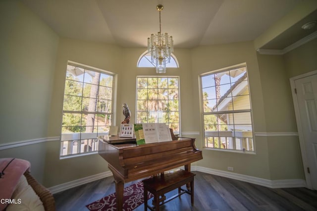 600 Monte Vista Dr, Santa Paula, CA 93060 - sitting room featuring baseboards, wood finished floors, and a chandelier