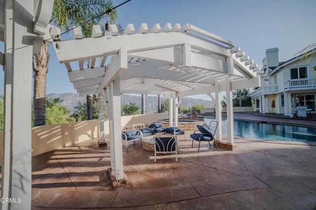 600 Monte Vista Dr, Santa Paula, CA 93060 - view of patio / terrace featuring a fenced in pool, a mountain view, and a pergola
