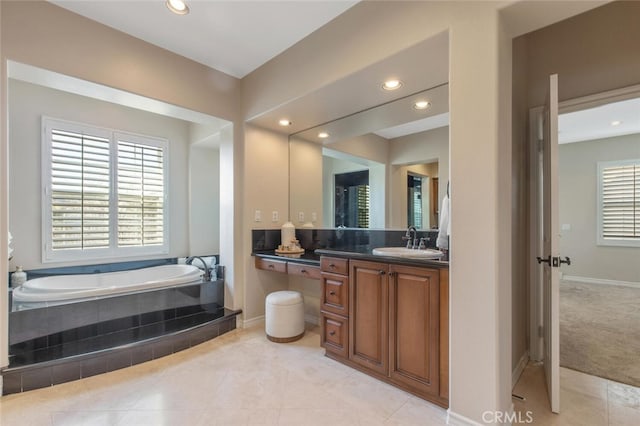 full bathroom featuring recessed lighting, baseboards, and tile patterned floors