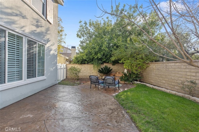 view of yard featuring a fenced backyard and a patio area