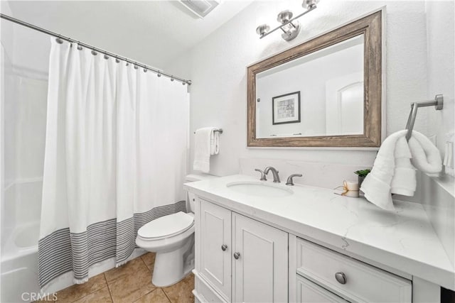 22287 Modina, Laguna Hills, CA 92653 - full bathroom featuring vanity, tile patterned flooring, toilet, and shower / tub combo with curtain
