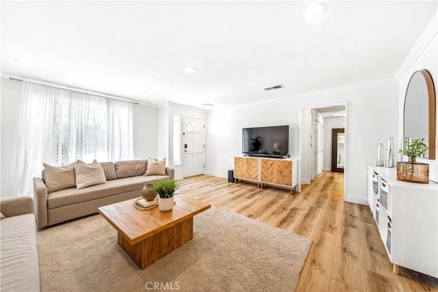 22287 Modina, Laguna Hills, CA 92653 - living room featuring ornamental molding, light wood finished floors, baseboards, and recessed lighting