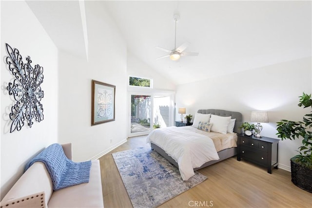 4 Malaquita, Coto De Caza, CA 92679 - bedroom with access to exterior, high vaulted ceiling, light wood-style floors, and a ceiling fan