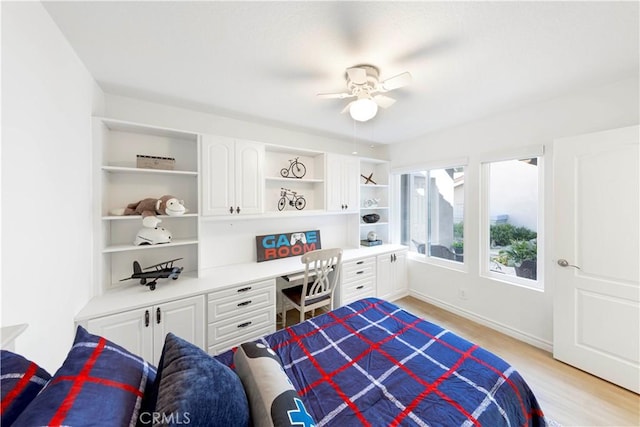 4 Malaquita, Coto De Caza, CA 92679 - bedroom with built in desk, baseboards, light wood-style flooring, and ceiling fan