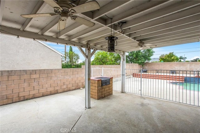 7524 Matterhorn Ave, Rancho Cucamonga, CA 91730 - fenced backyard with a ceiling fan and a patio