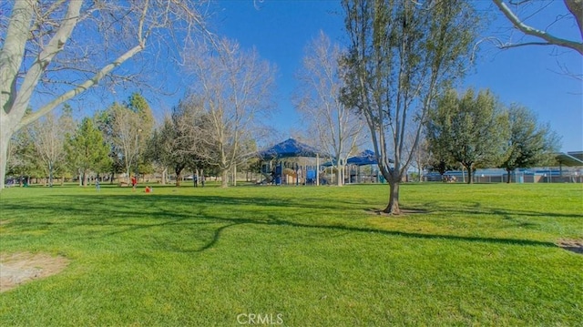 surrounding community with a yard and playground community