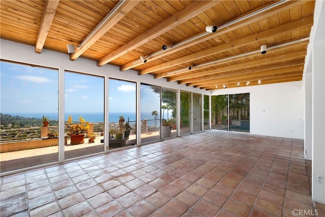 1223 Skyline Dr, Laguna Beach, CA 92651 - unfurnished sunroom with beamed ceiling and a water view