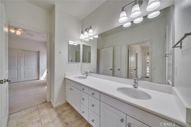 37 Fanpalm, Irvine, CA 92620 - full bathroom featuring double vanity, ceiling fan, and tile patterned floors