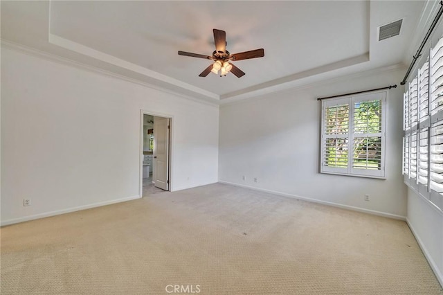 37 Fanpalm, Irvine, CA 92620 - spare room featuring a raised ceiling, ceiling fan, light colored carpet, and ornamental molding