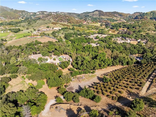 drone / aerial view featuring a mountain view