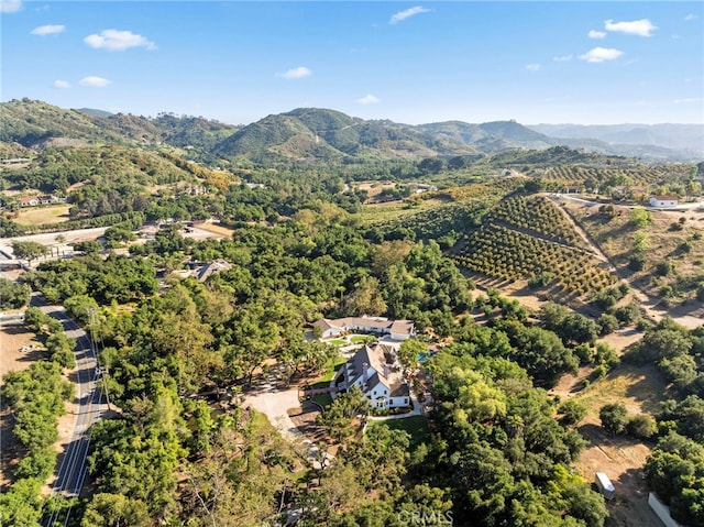 birds eye view of property with a mountain view