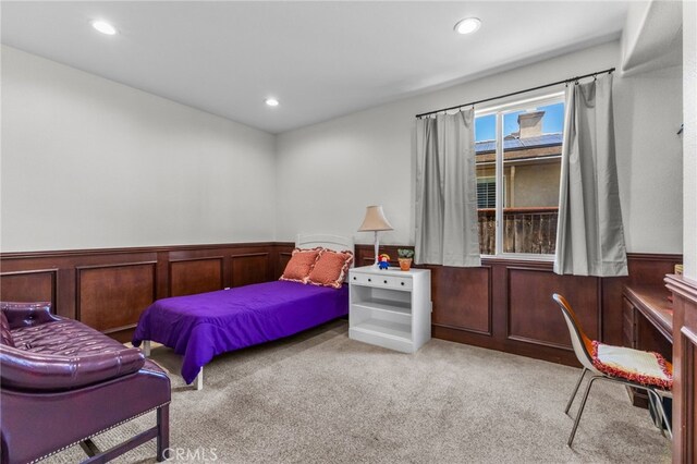 27669 Bluff Vista Way, Menifee, CA 92584 - bedroom with recessed lighting, carpet flooring, and wainscoting