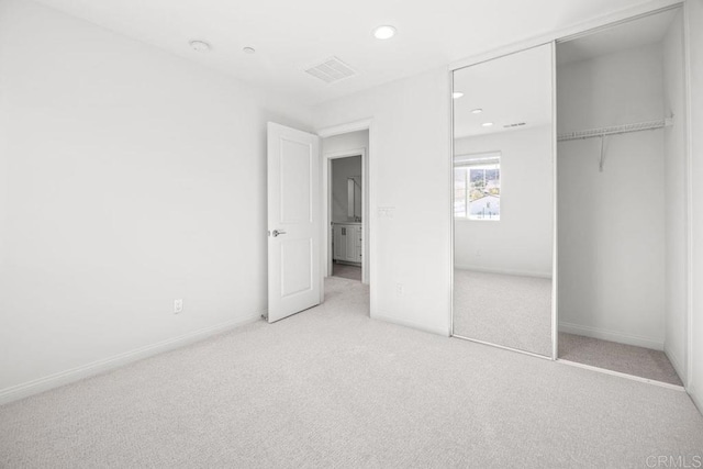 8624 Amherst St, Santee, CA 92071 - unfurnished bedroom featuring visible vents, recessed lighting, a closet, carpet floors, and baseboards
