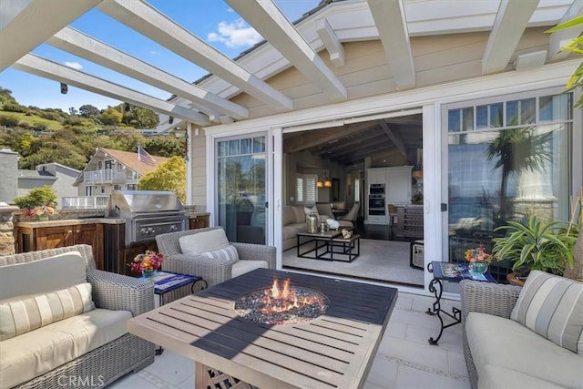 133 Upper Terrace Rd, Avalon, CA 90704 - view of patio / terrace featuring area for grilling, an outdoor living space with a fire pit, and a pergola