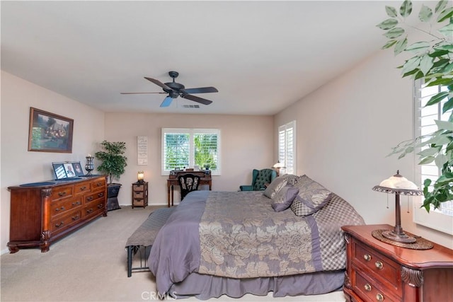 26718 Cactus Creek Way, Menifee, CA 92586 - bedroom with light colored carpet, ceiling fan, and baseboards