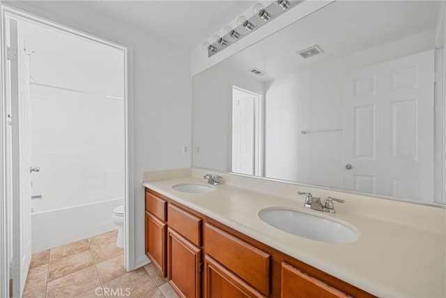 34135 Crenshaw St, Beaumont, CA 92223 - bathroom with double vanity, bathtub / shower combination, and tile patterned flooring