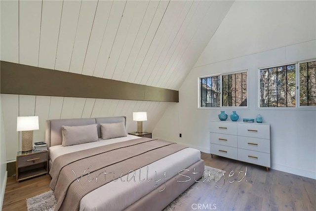 743 Rhine Rd, Lake Arrowhead, CA 92352 - bedroom featuring vaulted ceiling, wood finished floors, and baseboards