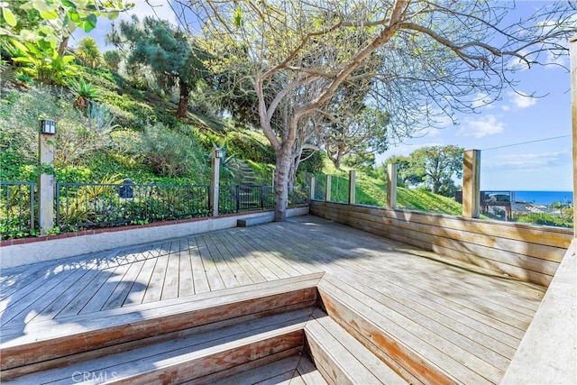 deck with a fenced backyard