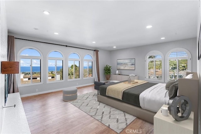 bedroom featuring recessed lighting, baseboards, and wood finished floors