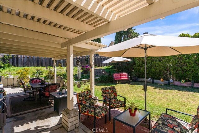 view of patio featuring a fenced backyard and outdoor dining space