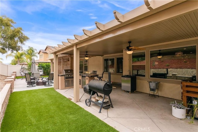 32529 Presidio Hills Ln, Winchester, CA 92596 - view of patio with area for grilling, ceiling fan, and a grill