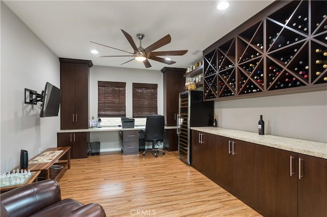 32529 Presidio Hills Ln, Winchester, CA 92596 - office space with a ceiling fan, light wood finished floors, recessed lighting, and built in desk