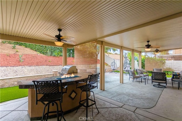 32529 Presidio Hills Ln, Winchester, CA 92596 - view of patio / terrace featuring ceiling fan, a fenced backyard, and grilling area