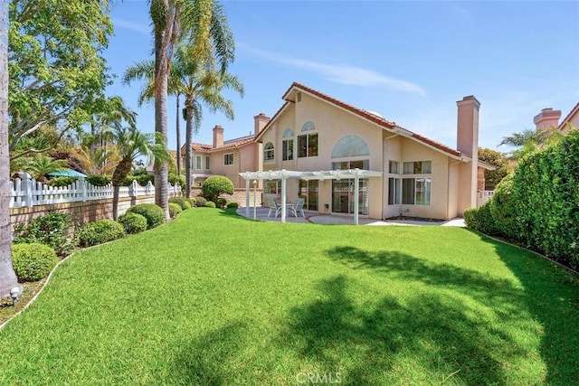 29211 Alfieri St, Laguna Niguel, CA 92677 - rear view of property with a pergola, a chimney, stucco siding, and a patio area