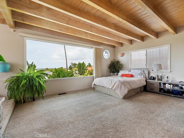 2080 Saint Louis Ave, Signal Hill, CA 90755 - carpeted bedroom featuring visible vents, wooden ceiling, and beam ceiling