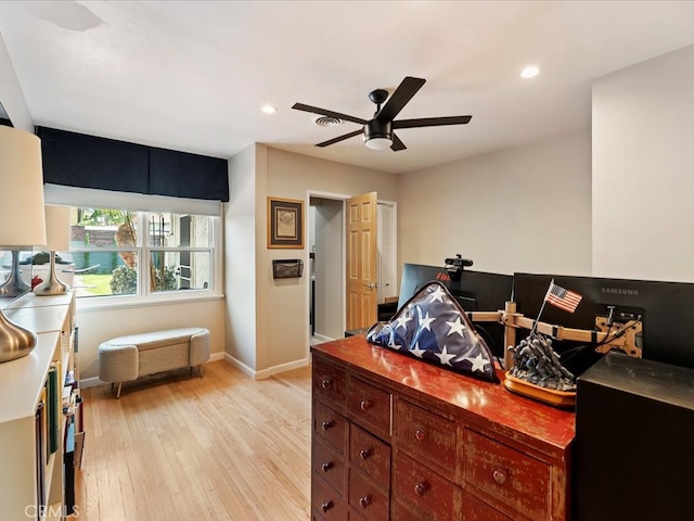 2080 Saint Louis Ave, Signal Hill, CA 90755 - bedroom featuring light wood-style flooring, ceiling fan, baseboards, and recessed lighting